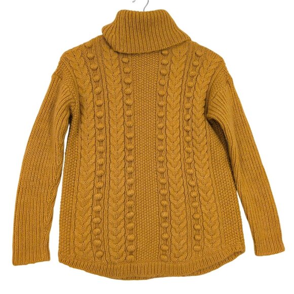 Talbots Turtle Neck Sweater Womens S Petite Mustard Yellow‎ Bobble Cable Knit - Picture 4 of 8
